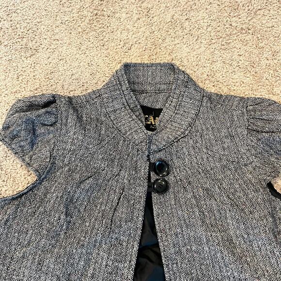 Vintage Y2K Wool Jacket Cap Sleeve size Large Black White Office Siren Corpcore - Picture 2 of 7